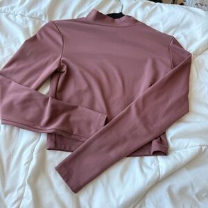 Elegant Mauve Long Sleeve Mock Neck Women's Crop Top